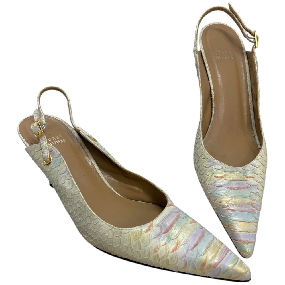 Stuart Weitzman Cream Iridescent Python Embossed … - image 8